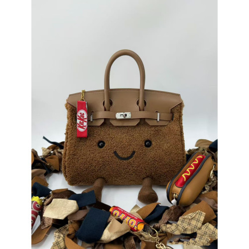 ZRVR限量紅毛絨絨手提鉑金包bk小精靈羊羔絨凱莉包單肩斜後後背包