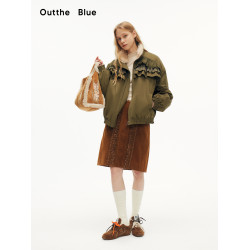 Outthe BLue原創圖案“四方來財貓”麂皮羊羔毛一體小方包手挎包