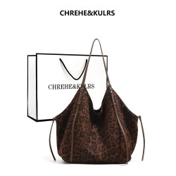 CHREHE&KULRS慵懶風松弛感豹紋包包女大容量托特包通勤包單肩大包