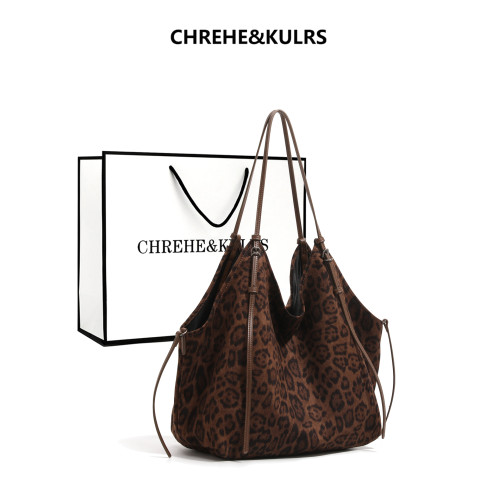 CHREHE&KULRS慵懶風松弛感豹紋包包女大容量托特包通勤包單肩大包