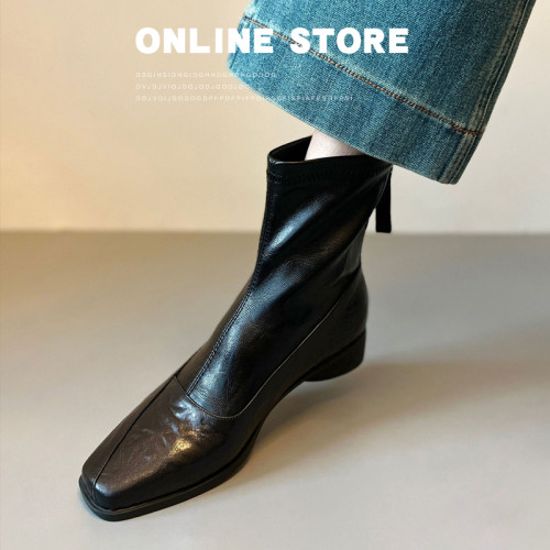 方頭氣質小短靴爆款粗跟加絨內增高瘦瘦靴真皮秋冬靴子2026年新款 方頭氣質小短靴爆款粗跟加絨內增高瘦瘦靴真皮秋冬靴子2026年新款