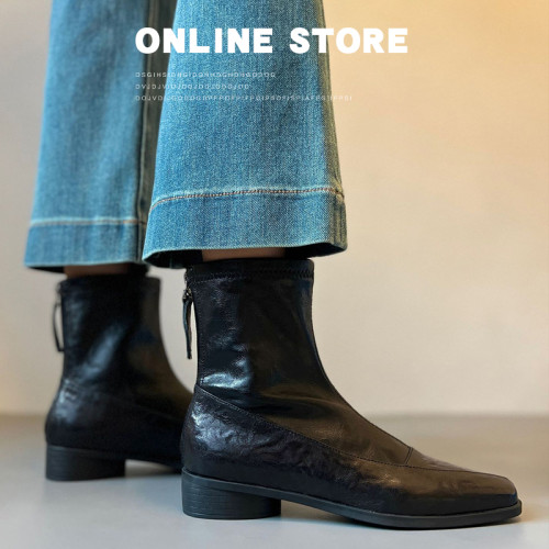 方頭氣質小短靴爆款粗跟加絨內增高瘦瘦靴真皮秋冬靴子2026年新款 方頭氣質小短靴爆款粗跟加絨內增高瘦瘦靴真皮秋冬靴子2026年新款