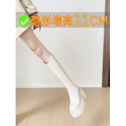 白色靴子長筒靴女冬內增高10公分松糕厚底靴小個子新款v口騎士靴