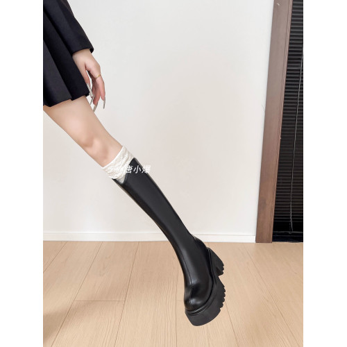 白色靴子長筒靴女冬內增高10公分松糕厚底靴小個子新款v口騎士靴