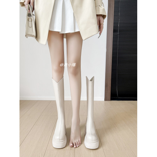 白色靴子長筒靴女冬內增高10公分松糕厚底靴小個子新款v口騎士靴