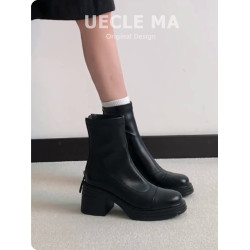 真皮~增高厚底短靴女秋冬款馬丁靴小個子高跟鞋粗跟巨好看瘦瘦靴