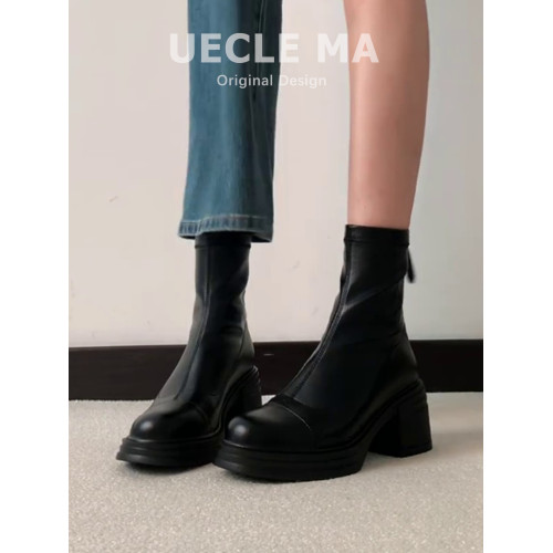 真皮~增高厚底短靴女秋冬款馬丁靴小個子高跟鞋粗跟巨好看瘦瘦靴