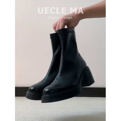 真皮~增高厚底短靴女秋冬款馬丁靴小個子高跟鞋粗跟巨好看瘦瘦靴