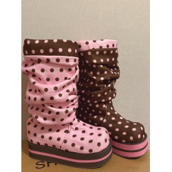 萌靴~巧克力粉色波點松糕厚底褶皺中筒堆堆靴可愛甜妹小個子短靴