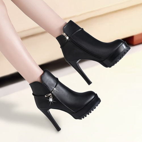 防水台女鞋新款皮面靴子女春秋冬季女靴拉鍊細跟高跟鞋短筒馬丁靴 防水台女鞋新款皮面靴子女春秋冬季女靴拉鍊細跟高跟鞋短筒馬丁靴