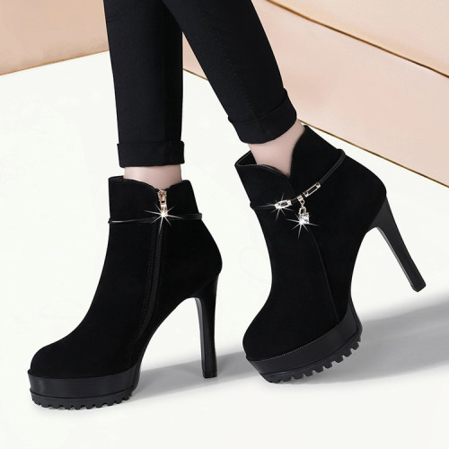 防水台女鞋新款皮面靴子女春秋冬季女靴拉鍊細跟高跟鞋短筒馬丁靴 防水台女鞋新款皮面靴子女春秋冬季女靴拉鍊細跟高跟鞋短筒馬丁靴