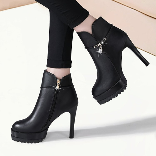 防水台女鞋新款皮面靴子女春秋冬季女靴拉鍊細跟高跟鞋短筒馬丁靴 防水台女鞋新款皮面靴子女春秋冬季女靴拉鍊細跟高跟鞋短筒馬丁靴