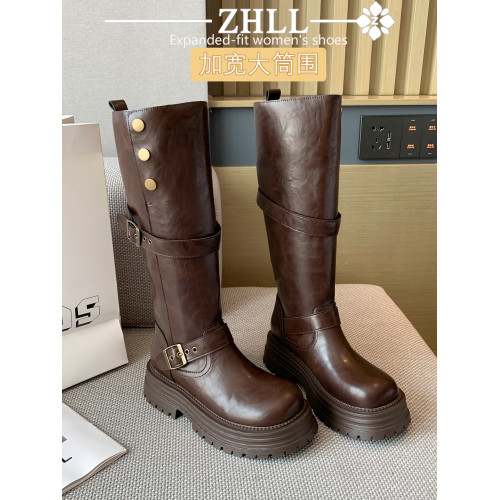 靴子胖mm粗腿大筒圍長筒靴黑色高筒靴厚底騎士靴新款加寬大碼女鞋