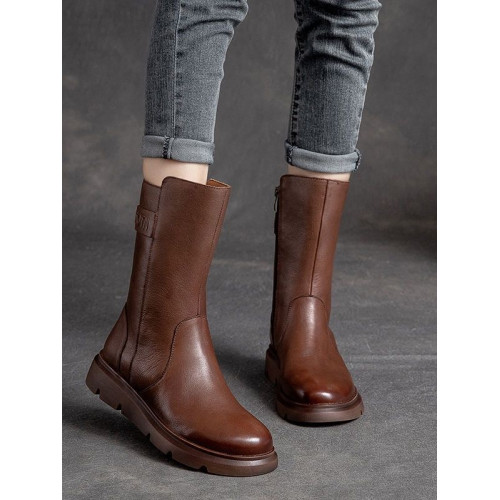 特價秋冬新款復古真皮中筒馬丁靴女軟底機車靴子ins潮短靴