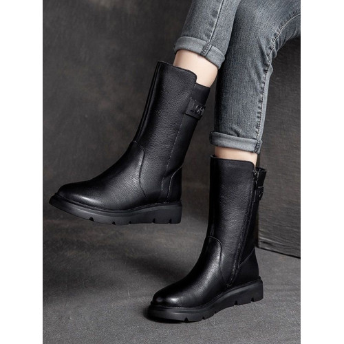 特價秋冬新款復古真皮中筒馬丁靴女軟底機車靴子ins潮短靴