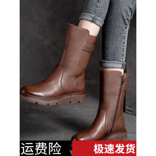 特價秋冬新款復古真皮中筒馬丁靴女軟底機車靴子ins潮短靴