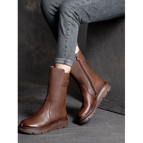 特價秋冬新款復古真皮中筒馬丁靴女軟底機車靴子ins潮短靴