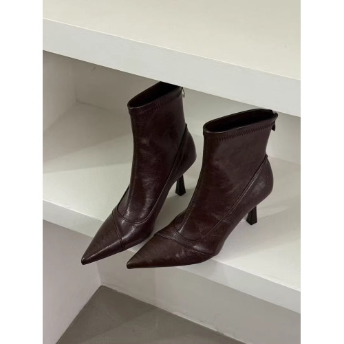 尖頭短靴女高跟細跟法式後拉鍊復古冬季百搭拼接瘦瘦靴顯瘦彈力靴