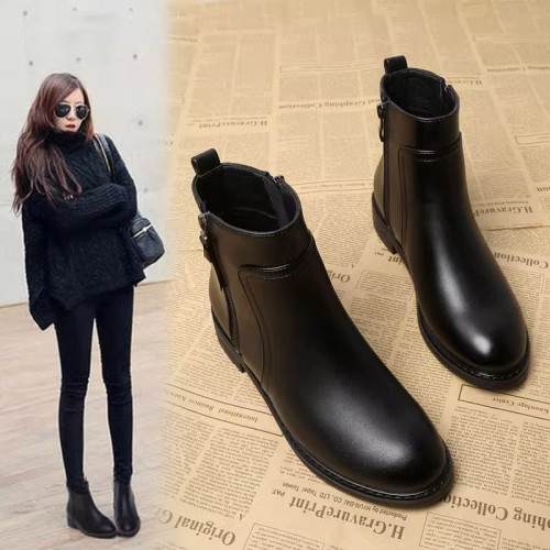 品牌平底短靴女2025秋冬季新款韓版厚底百搭馬丁靴休閒加絨女靴子