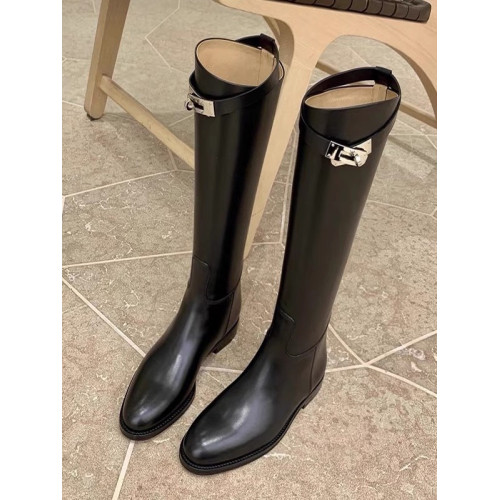 頭層牛皮~真皮粗跟內增高7cm高筒騎士靴女小個子不過膝鎖釦長筒靴