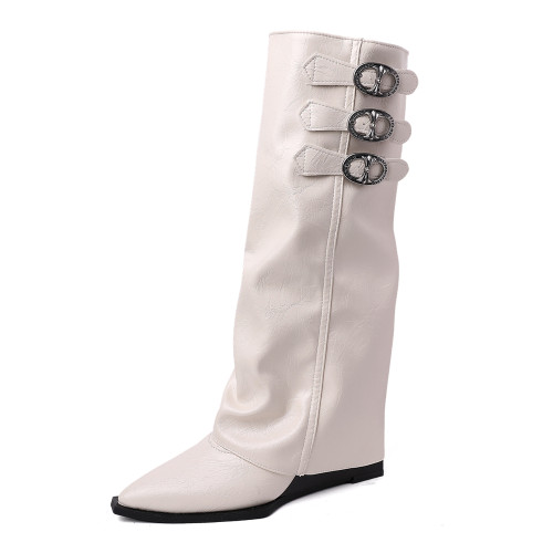 尖頭內增高褲琯靴皮帶釦長筒靴子女2026秋冬新款巨好看高筒騎士