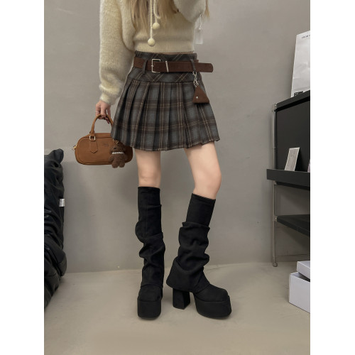 粗跟松糕厚底靴子女2025秋冬新款爆款不過膝彈力長筒靴黑色褲琯靴