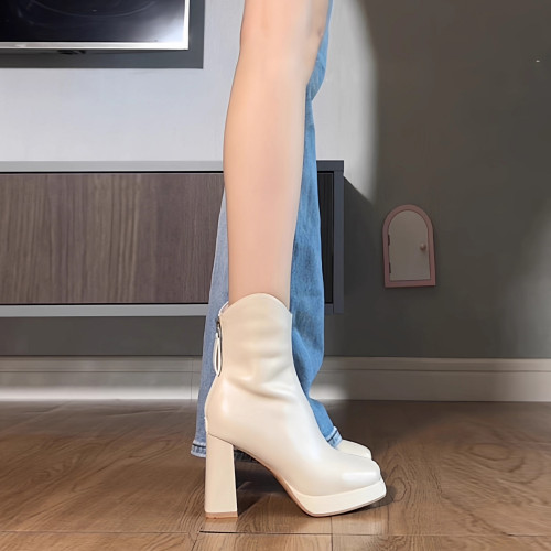 白色瘦瘦馬丁靴炸街小短靴粗跟高跟厚底防水台秋冬新款切爾西靴女