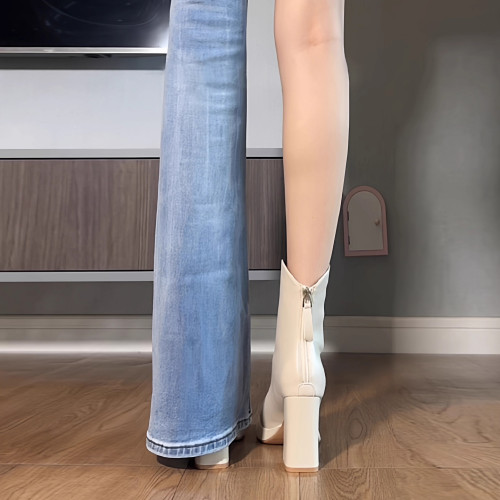 白色瘦瘦馬丁靴炸街小短靴粗跟高跟厚底防水台秋冬新款切爾西靴女