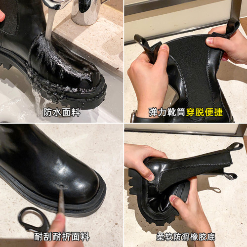 mona同款菸筒馬丁靴2024新款女春秋中筒英倫風厚底切爾西短靴單靴