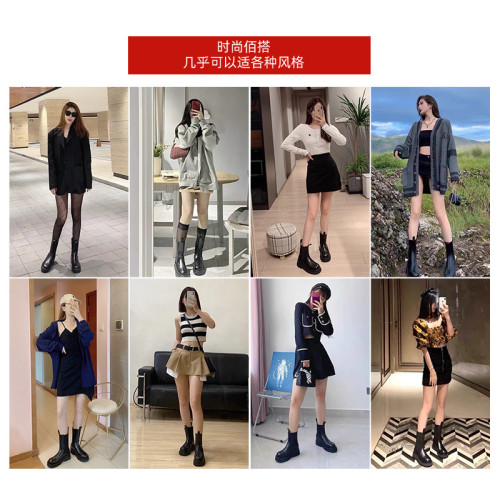 mona同款菸筒馬丁靴2024新款女春秋中筒英倫風厚底切爾西短靴單靴