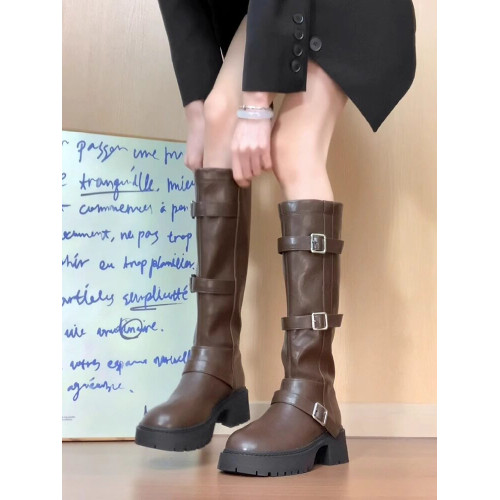 厚底騎士靴女2026新款秋季不過膝棕色美拉德西部牛仔高筒長筒靴子