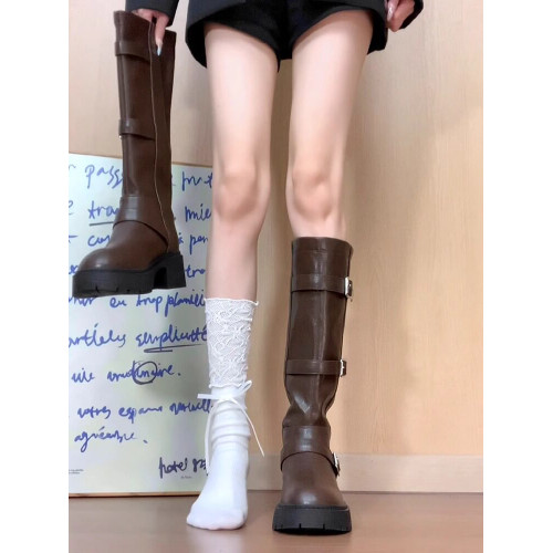 厚底騎士靴女2026新款秋季不過膝棕色美拉德西部牛仔高筒長筒靴子