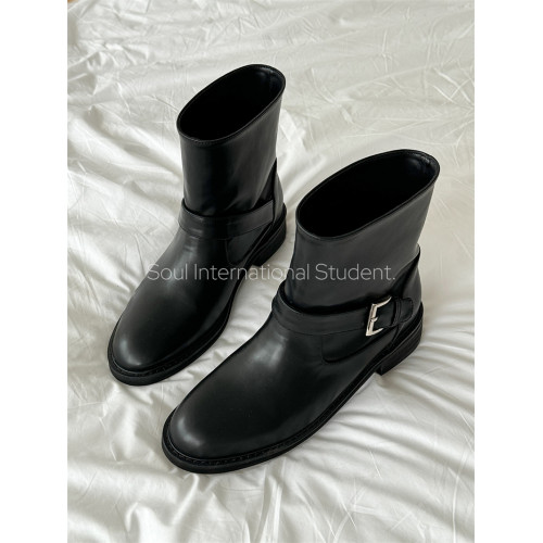 復古風絨面氣質小短靴首爾畱學生秋季新款圓頭皮帶釦套筒韓國女靴 復古風絨面氣質小短靴首爾畱學生秋季新款圓頭皮帶釦套筒韓國女靴