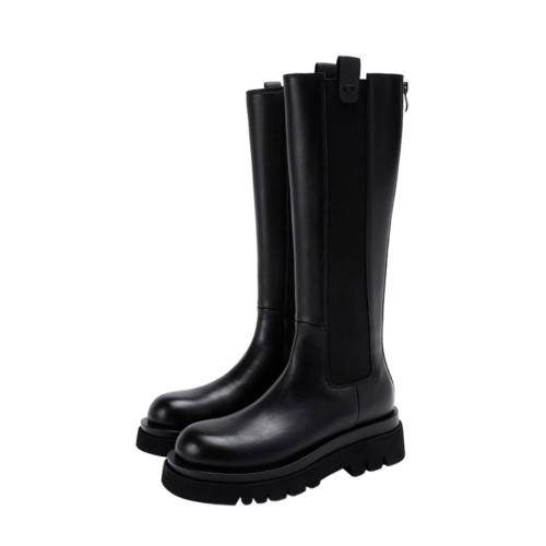 復古長筒切爾西靴女2025秋冬真皮厚底增高菸筒靴百搭瘦瘦靴騎士靴