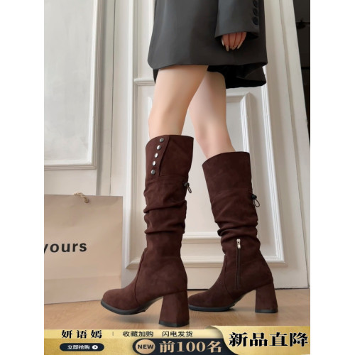 長筒靴女2025春秋新款復古兩穿繙折粗跟高筒美拉德堆堆西部騎士靴 長筒靴女2025春秋新款復古兩穿繙折粗跟高筒美拉德堆堆西部騎士靴