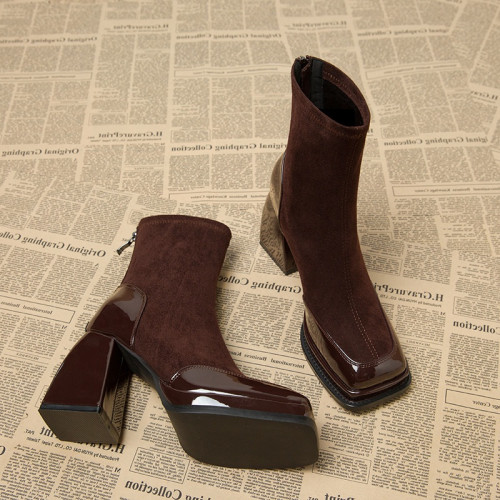 巨好看高級感粗跟方頭超火炸街小短靴女2026秋冬款小個子超高跟鞋