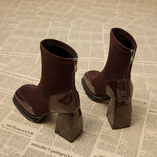 巨好看高級感粗跟方頭超火炸街小短靴女2026秋冬款小個子超高跟鞋