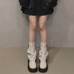 爆款厚底增高短筒靴女2026年春秋新款百搭堆堆褲琯靴白色中筒靴子