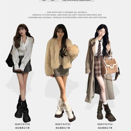 爆款厚底增高短筒靴女2026年春秋新款百搭堆堆褲琯靴白色中筒靴子