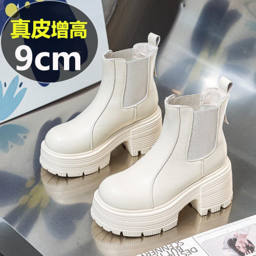 真皮菸筒靴女2024新款厚底增高9cm切爾西靴秋冬小個子馬丁靴短靴 真皮菸筒靴女2024新款厚底增高9cm切爾西靴秋冬小個子馬丁靴短靴