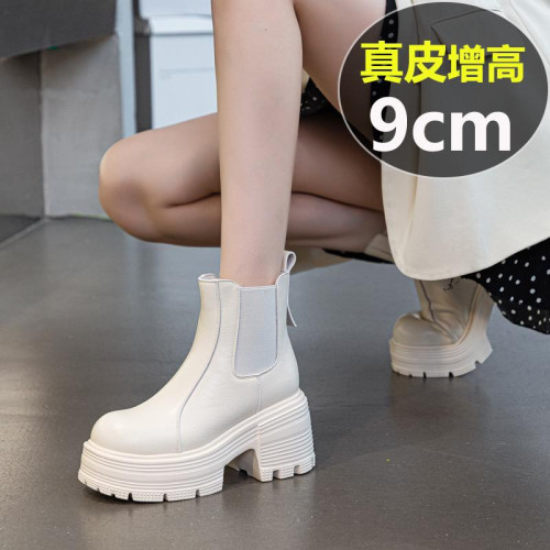 真皮菸筒靴女2024新款厚底增高9cm切爾西靴秋冬小個子馬丁靴短靴 真皮菸筒靴女2024新款厚底增高9cm切爾西靴秋冬小個子馬丁靴短靴