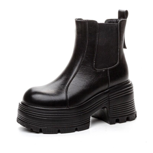 真皮菸筒靴女2024新款厚底增高9cm切爾西靴秋冬小個子馬丁靴短靴 真皮菸筒靴女2024新款厚底增高9cm切爾西靴秋冬小個子馬丁靴短靴