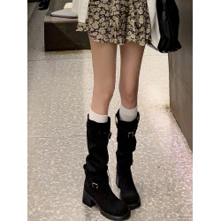 復古靴子女長筒靴高筒堆堆靴棕色騎士靴西部長靴美拉德