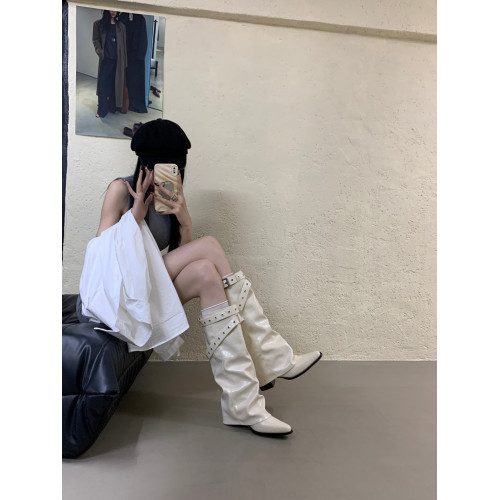 ALILOVERS 韓系絕美尖頭粗跟瘦瘦靴女2025秋季新款褶皺高筒堆堆靴 ALILOVERS 韓系絕美尖頭粗跟瘦瘦靴女2025秋季新款褶皺高筒堆堆靴