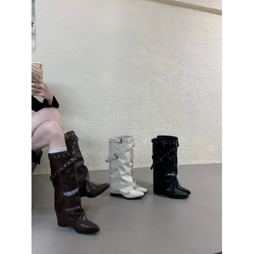 ALILOVERS 韓系絕美尖頭粗跟瘦瘦靴女2025秋季新款褶皺高筒堆堆靴 ALILOVERS 韓系絕美尖頭粗跟瘦瘦靴女2025秋季新款褶皺高筒堆堆靴