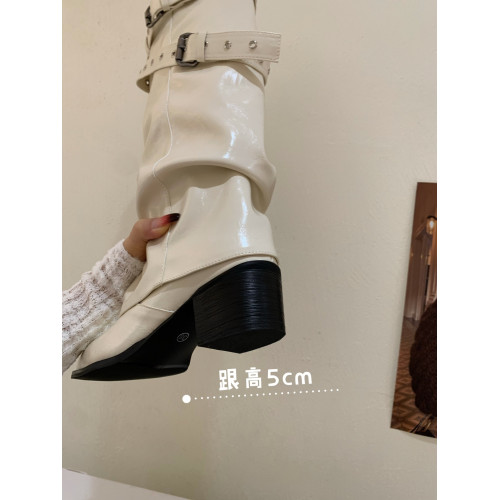 ALILOVERS 韓系絕美尖頭粗跟瘦瘦靴女2025秋季新款褶皺高筒堆堆靴 ALILOVERS 韓系絕美尖頭粗跟瘦瘦靴女2025秋季新款褶皺高筒堆堆靴