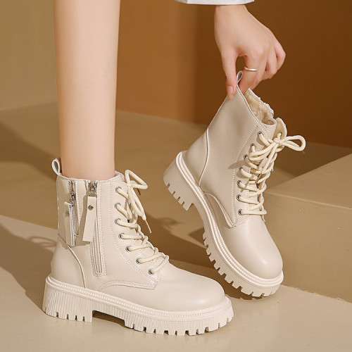 35-42大碼女鞋新款女靴子短筒馬丁靴休閒冬靴春秋冬中跟粗跟百搭