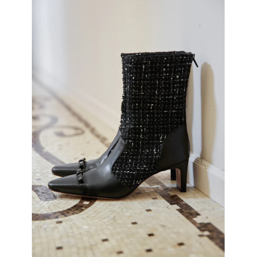 年終5折清！原318純原 her娘娘家時尚氣質小香蝴蝶結拼接款短靴