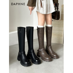 達芙妮長筒靴女2025秋冬新款靴子女加絨厚底西部長靴小個子騎士靴