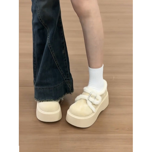 加絨松糕厚底勃肯棉鞋女冬季外穿2025新款小個子復古保暖毛毛鞋子